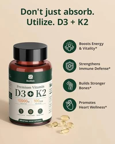 BienRaíz Vitamin D3 K2 10000IU 120 Softgels | Supports Bone & Heart Health thumbnail 7