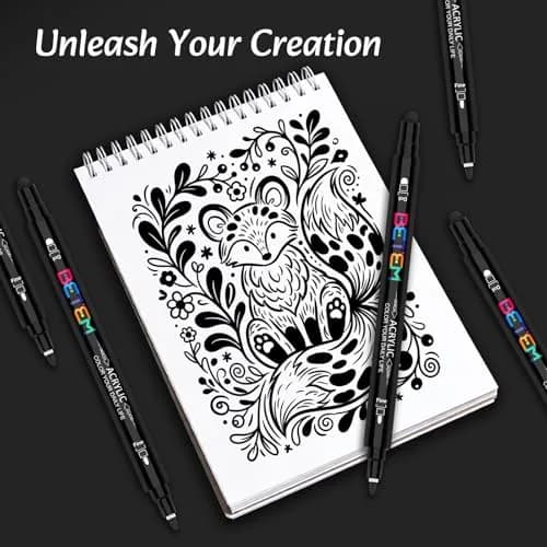Betem Black Dual Tip Acrylic Paint Markers, 6-Count | Water-Based, Acid-Free Ink for Fabric, Wood, Glass, Canvas thumbnail 5