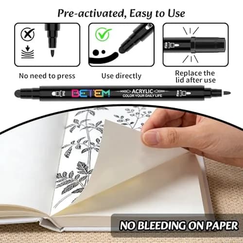 Betem Black Dual Tip Acrylic Paint Markers, 6-Count | Water-Based, Acid-Free Ink for Fabric, Wood, Glass, Canvas thumbnail 6