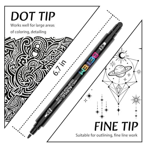 Betem Black Dual Tip Acrylic Paint Markers, 6-Count | Water-Based, Acid-Free Ink for Fabric, Wood, Glass, Canvas thumbnail 2