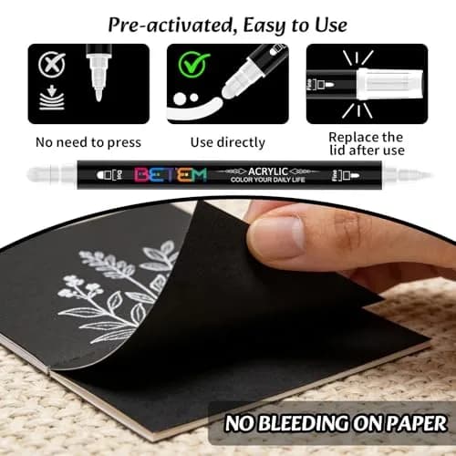 Betem White Acrylic Paint Markers Dual Tip Fabric Decorating Kits 6 Count | Water-Based Opaque Ink for Crafts thumbnail 6