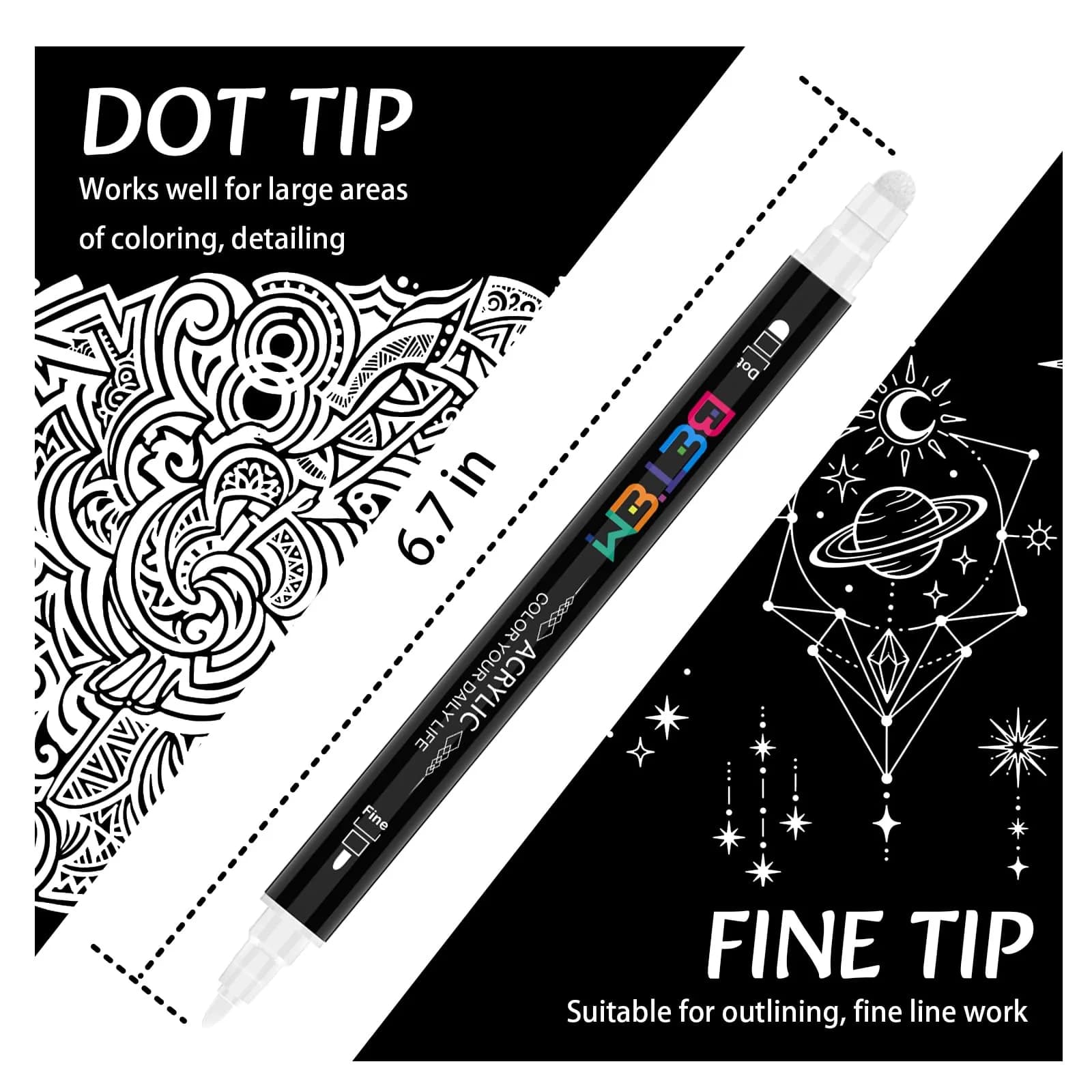 Betem White Acrylic Paint Markers Dual Tip Fabric Decorating Kits 6 Count | Water-Based Opaque Ink for Crafts - view 2