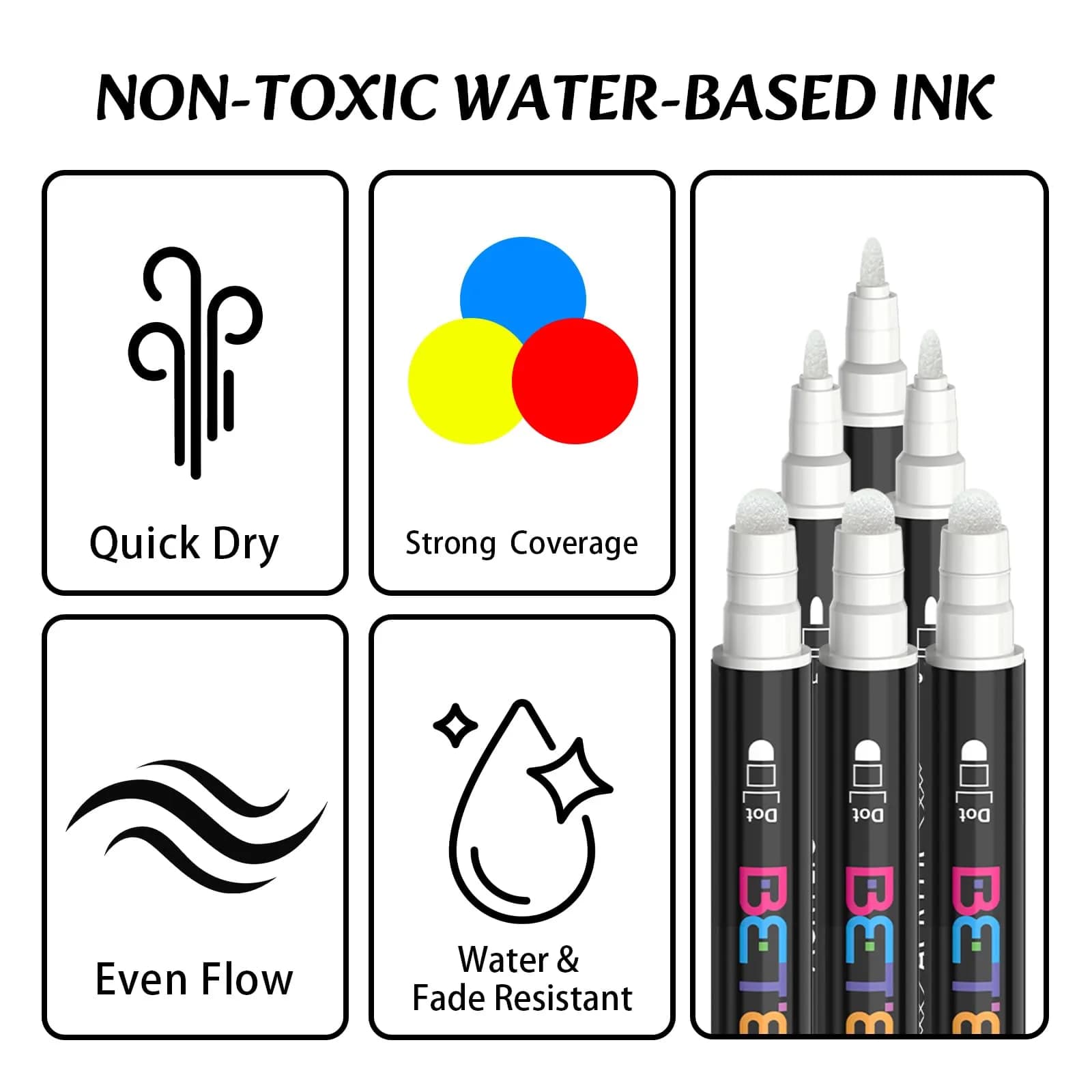 Betem White Acrylic Paint Markers Dual Tip Fabric Decorating Kits 6 Count | Water-Based Opaque Ink for Crafts - view 3