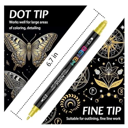 Betem Dual Tip Acrylic Paint Markers 6-Pack (Gold & Silver) | Metallic Ink for Fabric, Rock, Glass, Canvas thumbnail 2