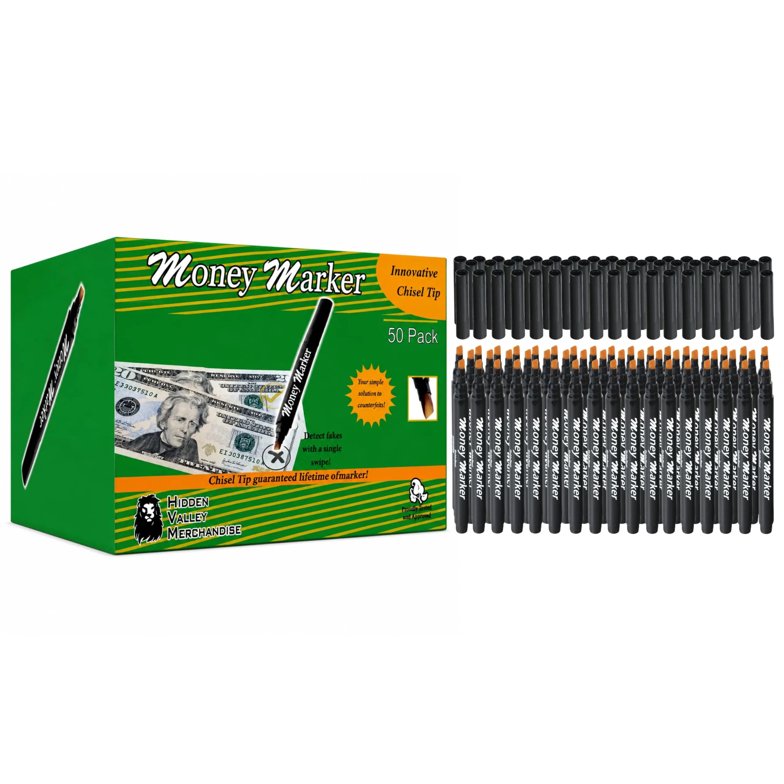 HVM Counterfeit Money Detector Pen (50 Pack) | Detect Fake Bills with Special Ink — Black