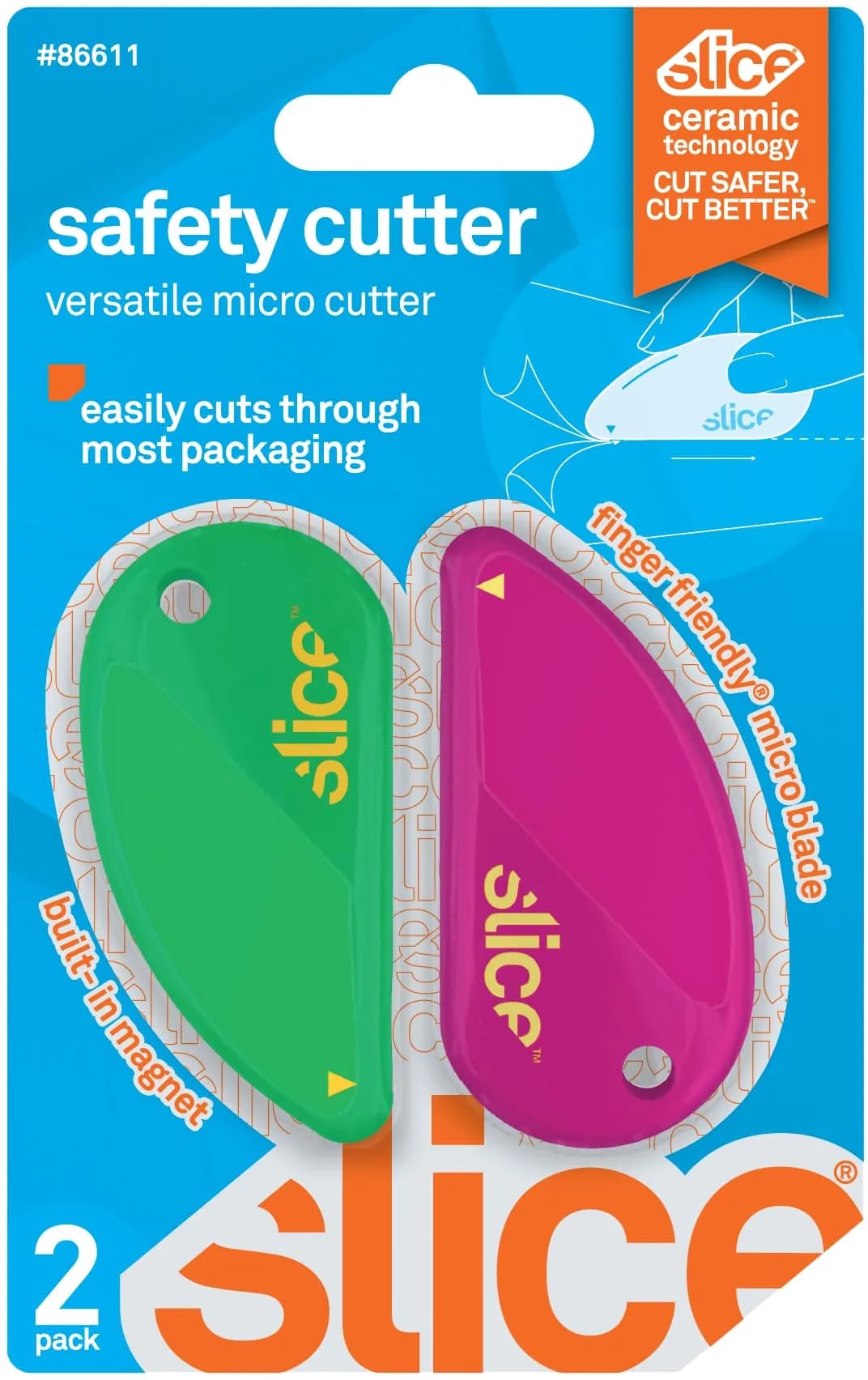 Slice Micro Safety Cutter Combo Pack - Vivid Green & Fuchsia Blades - main product image