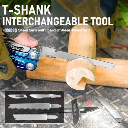 BIBURY Multitool Pliers with Blue Titanium Handle & 440A Knife | Durable & Versatile for Outdoor & DIY thumbnail 4