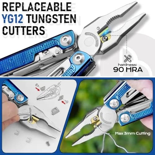 BIBURY Multitool Pliers with Blue Titanium Handle & 440A Knife | Durable & Versatile for Outdoor & DIY thumbnail 5