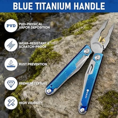 BIBURY Multitool Pliers with Blue Titanium Handle & 440A Knife | Durable & Versatile for Outdoor & DIY thumbnail 2