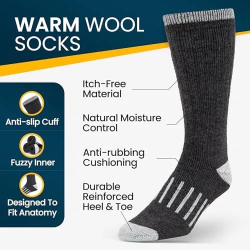 Alvada Merino Wool Hiking Socks Thermal Warm Crew Winter Boot Sock 2.27 kg (5 lb) | Itch-Free Comfort for Rugged Terrain thumbnail 3
