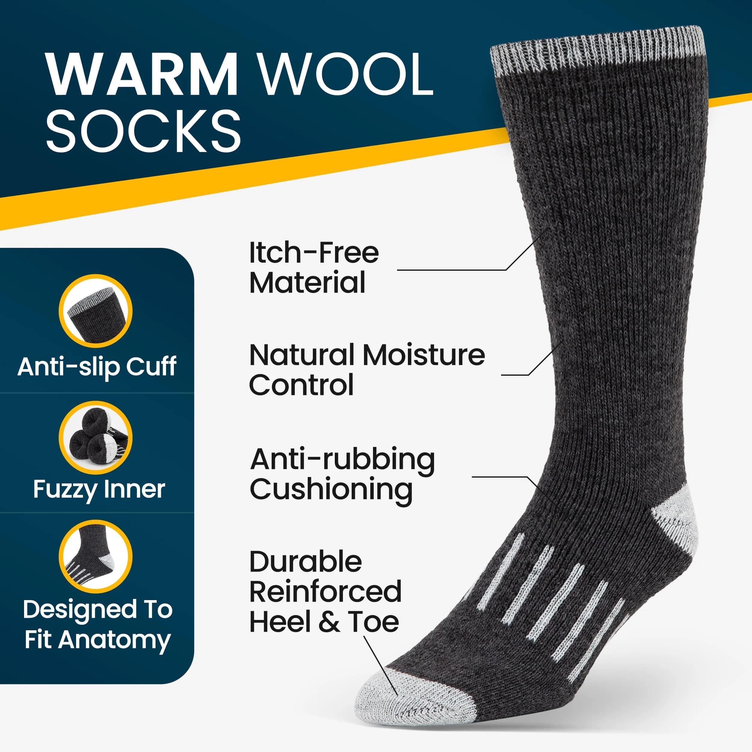 Alvada Merino Wool Hiking Socks Thermal Warm Crew Winter Boot Sock 2.27 kg (5 lb) | Itch-Free Comfort for Rugged Terrain - view 3