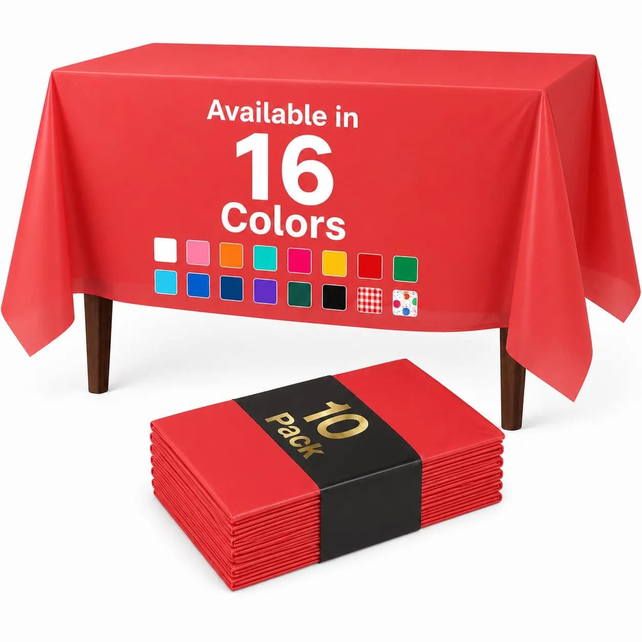 Auros 10-Pack Red Plastic Tablecloths 54x108 | Waterproof, Disposable, Fits 6-8FT Tables