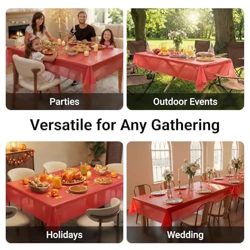 Auros 10-Pack Red Plastic Tablecloths 54x108 | Waterproof, Disposable, Fits 6-8FT Tables thumbnail 5