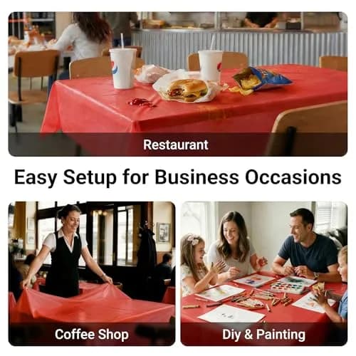 Auros 10-Pack Red Plastic Tablecloths 54x108 | Waterproof, Disposable, Fits 6-8FT Tables thumbnail 6