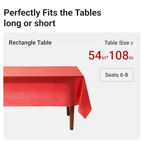 Auros 10-Pack Red Plastic Tablecloths 54x108 | Waterproof, Disposable, Fits 6-8FT Tables thumbnail 8