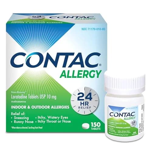Contac Allergy Relief Tablets, Loratadine 10 mg, 150 Count | 24-Hour Non Drowsy Allergy Control thumbnail 1