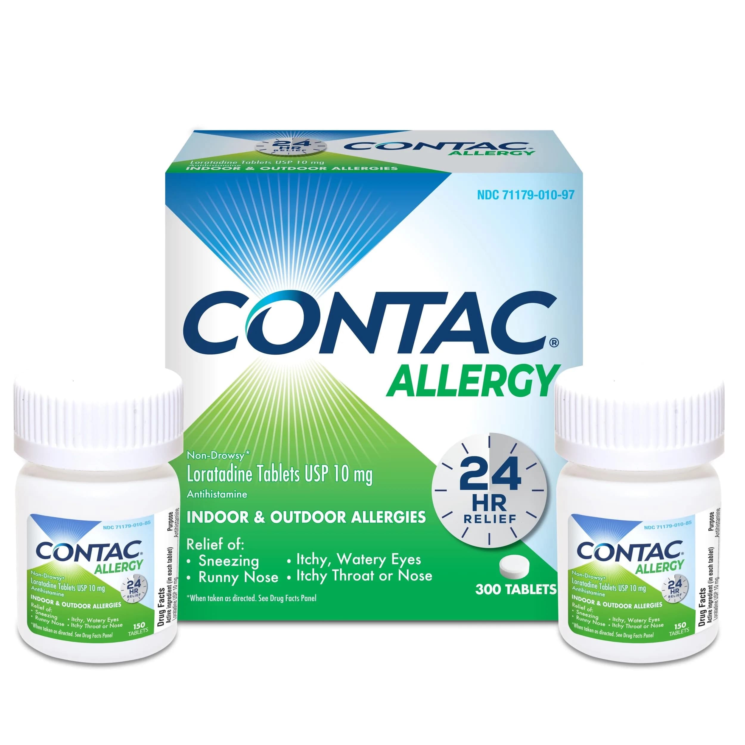 Contac Allergy Relief Tablets, Loratadine 10 mg | 300 Count, Non Drowsy, 24-Hour Allergy Relief