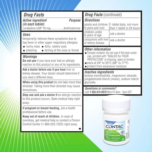 Contac Allergy Relief Tablets, Loratadine 10 mg | 300 Count, Non Drowsy, 24-Hour Allergy Relief thumbnail 6