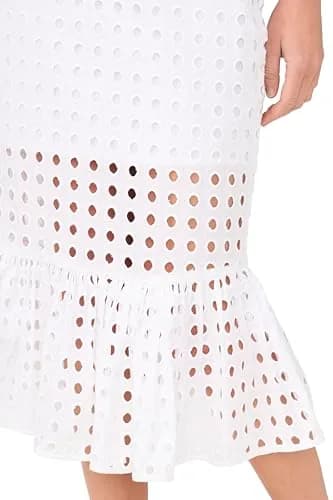 CeCe Eyelet Ruffle Tier Midi Skirt in Ultra White | Flowy, Romantic, 6 thumbnail 2