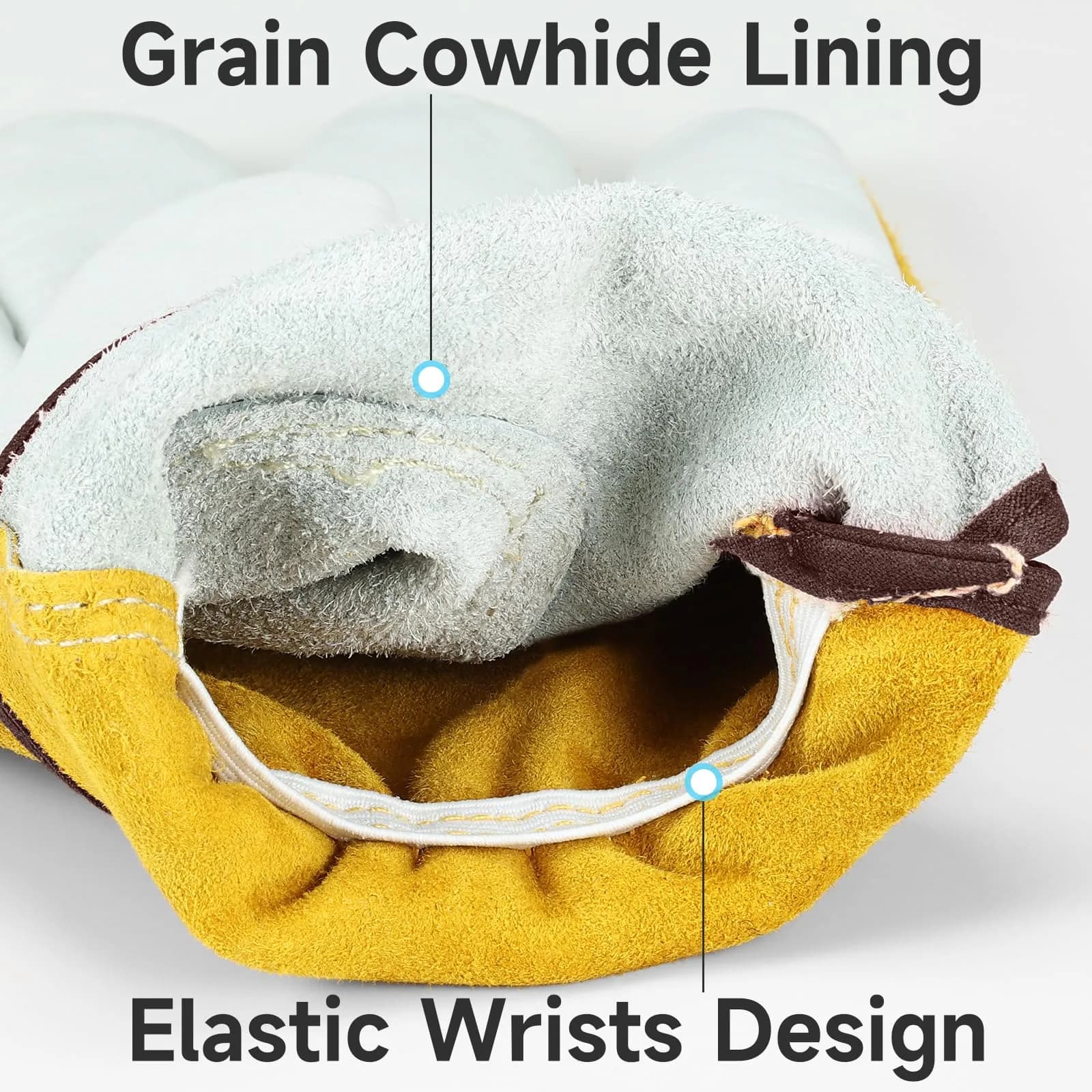 OZERO Genuine Leather Work Gloves XL | EN388 Certified, 24 Pairs, Gold/Light Cyan - view 5