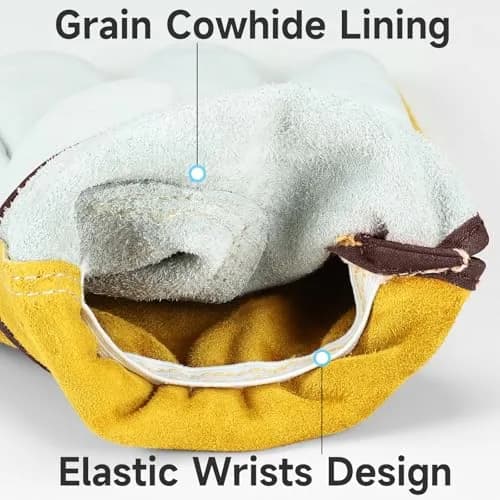 OZERO Genuine Leather Work Gloves XL | EN388 Certified, 24 Pairs, Gold/Light Cyan thumbnail 5
