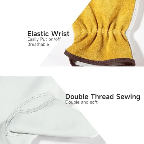 OZERO Genuine Leather Work Gloves XL | EN388 Certified, 24 Pairs, Gold/Light Cyan thumbnail 6