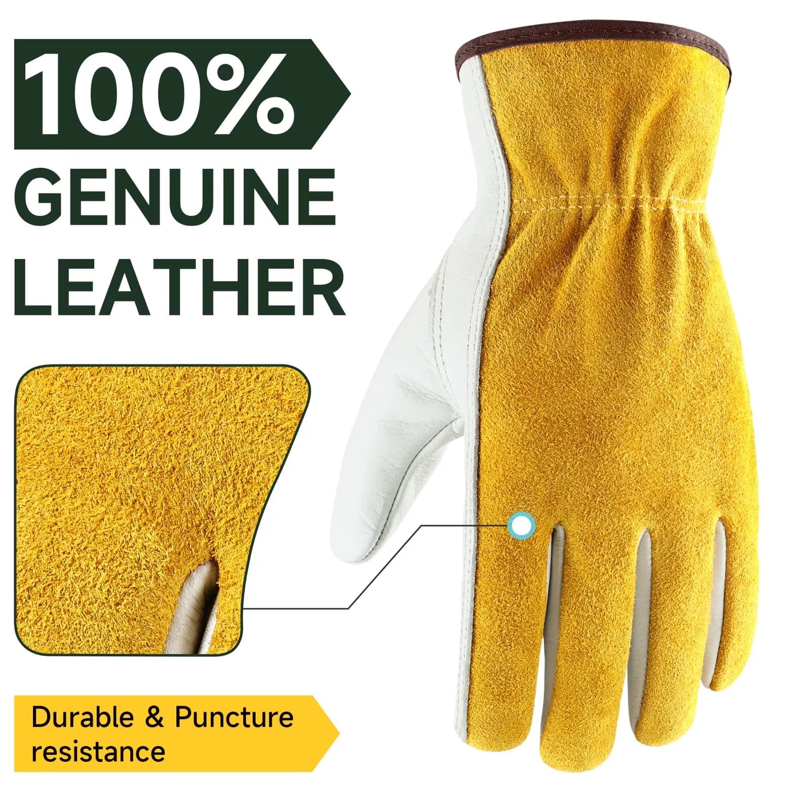 OZERO Genuine Leather Work Gloves XL | EN388 Certified, 24 Pairs, Gold/Light Cyan - view 2