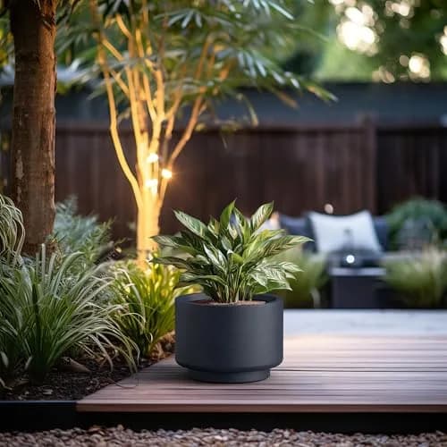 Kante Large Round Pedestal Charcoal Concrete Planter 15.7" Dia, Outdoor | Modern Weather-Resistant Garden Decor thumbnail 4