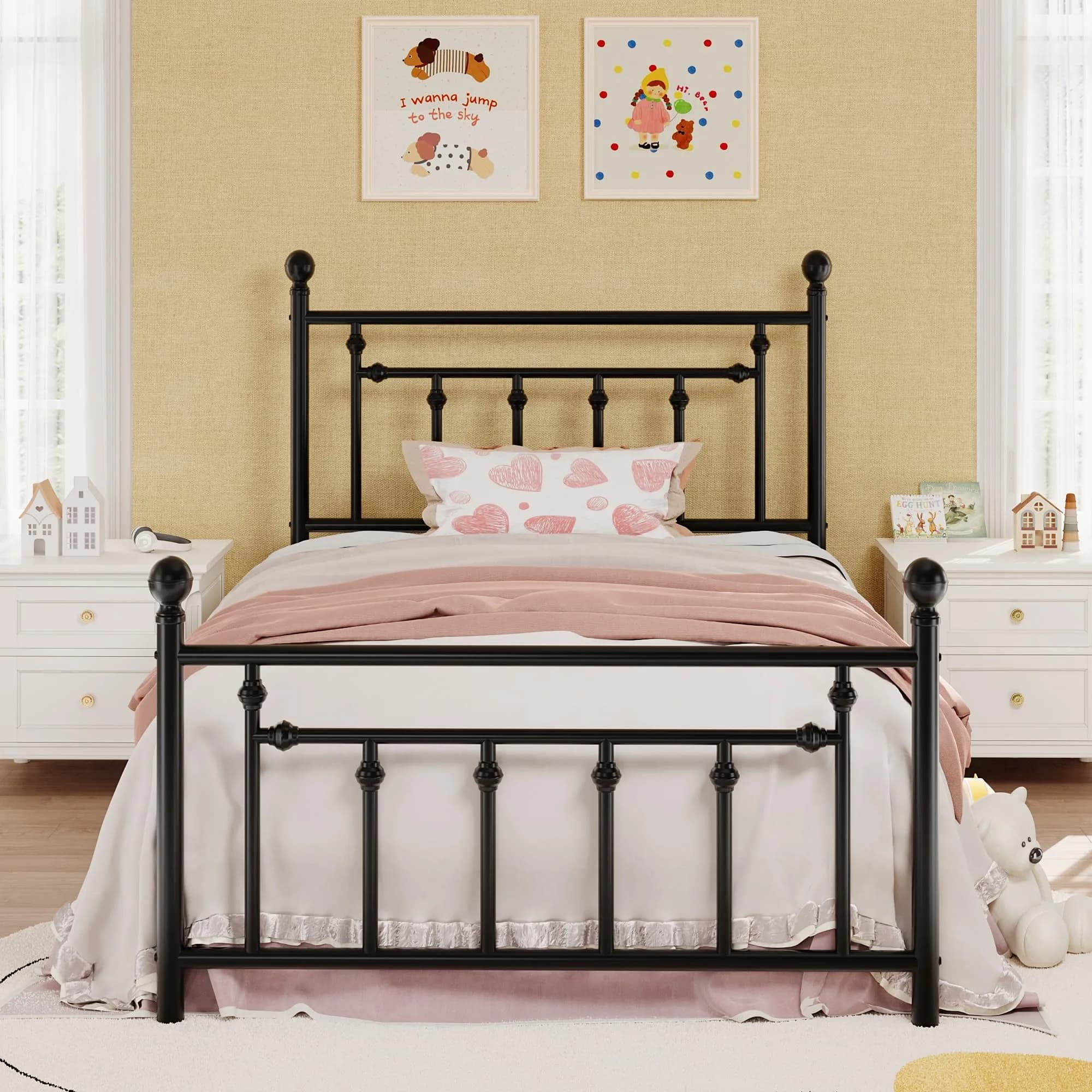 SHA CERLIN Twin Size Metal Bed Frame 14" | Noise-Free Steel Mattress Foundation in Black