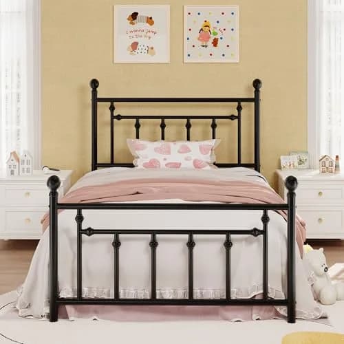 SHA CERLIN Twin Size Metal Bed Frame 14" | Noise-Free Steel Mattress Foundation in Black thumbnail 1