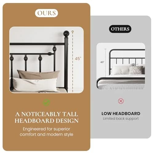 SHA CERLIN Twin Size Metal Bed Frame 14" | Noise-Free Steel Mattress Foundation in Black thumbnail 4