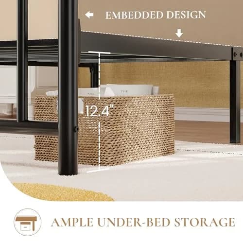 SHA CERLIN Twin Size Metal Bed Frame 14" | Noise-Free Steel Mattress Foundation in Black thumbnail 5