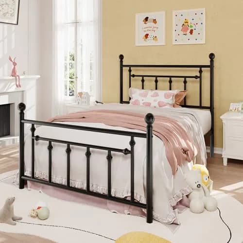 SHA CERLIN Twin Size Metal Bed Frame 14" | Noise-Free Steel Mattress Foundation in Black thumbnail 3