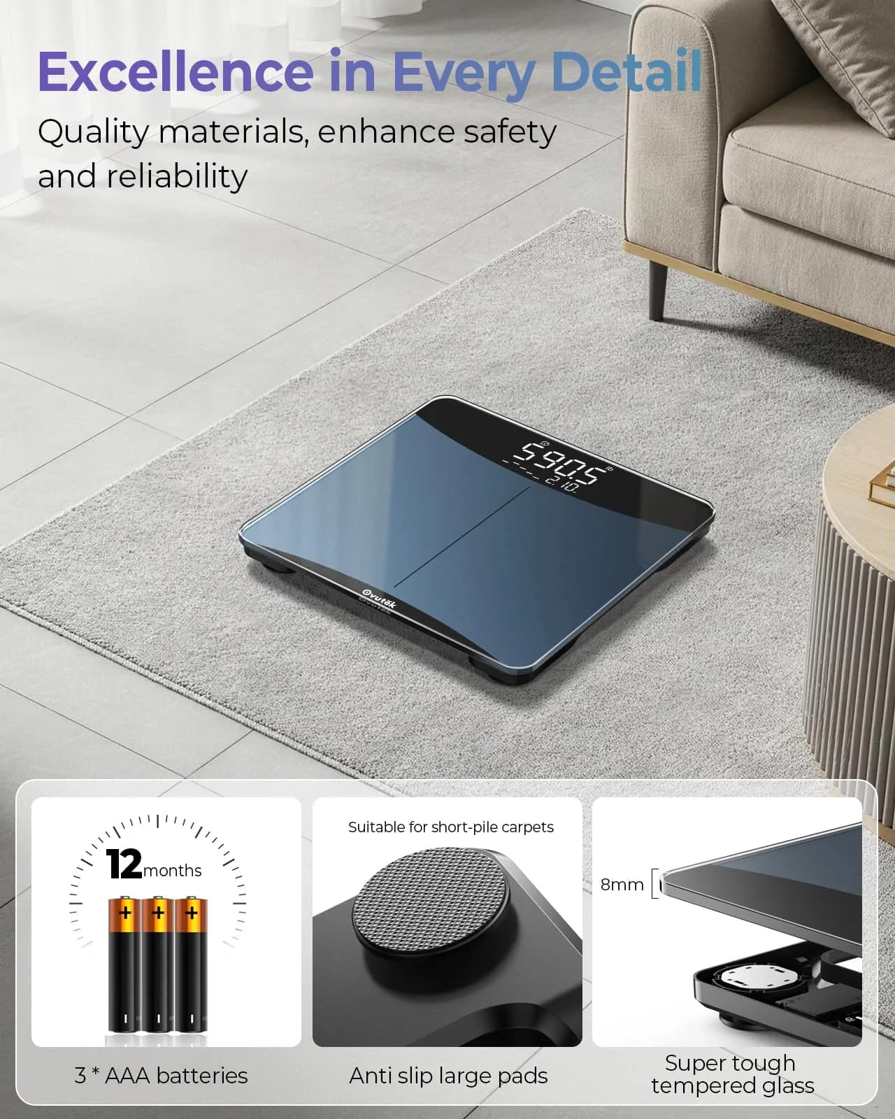 Ovutek 600lb Digital Body Weight Scale with Weight Trends & Large LED Display | 272 kg (600 lb) Capacity, 0.05 kg Accuracy - view 7