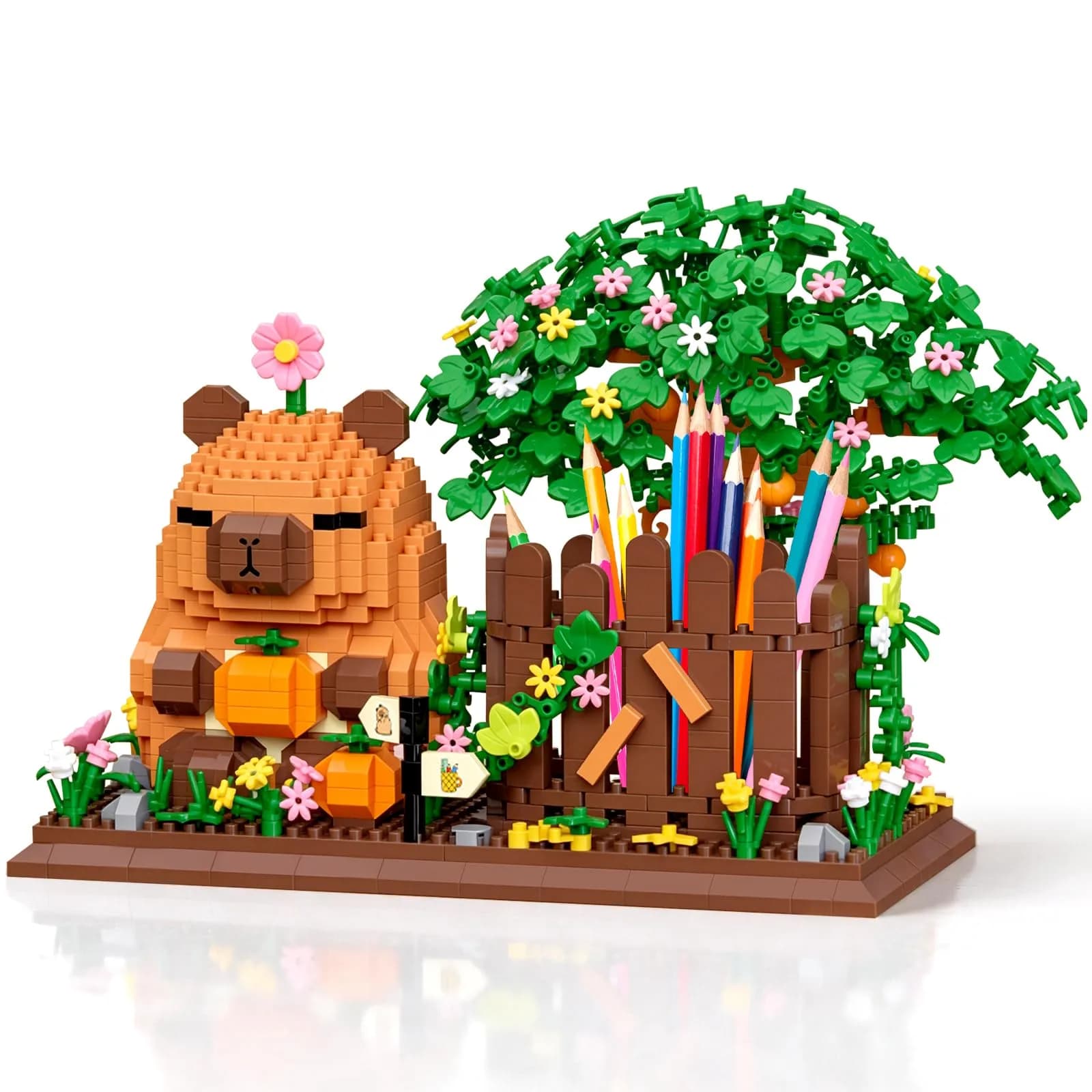 HIGH GODO Capybara Pen Holder Building Set with Flowers | 1400PCS Non-Toxic Toy for Capybara Lovers — Capybara Pen Holder