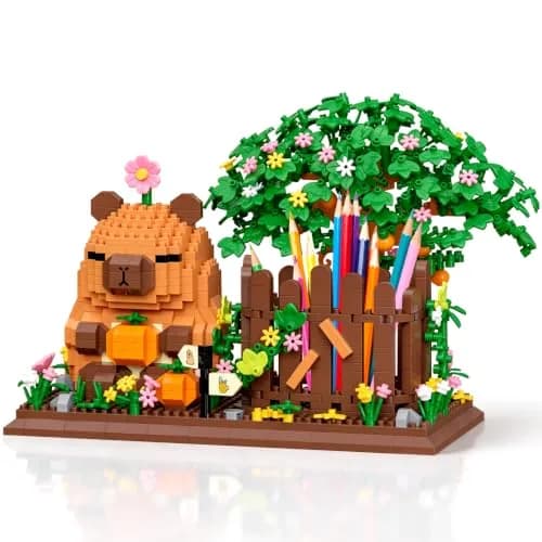 HIGH GODO Capybara Pen Holder Building Set with Flowers | 1400PCS Non-Toxic Toy for Capybara Lovers thumbnail 1