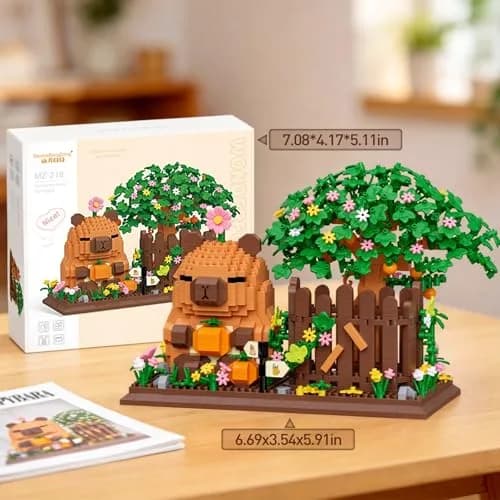 HIGH GODO Capybara Pen Holder Building Set with Flowers | 1400PCS Non-Toxic Toy for Capybara Lovers thumbnail 4