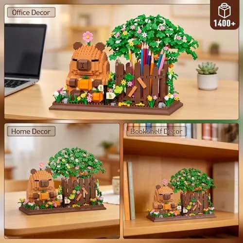 HIGH GODO Capybara Pen Holder Building Set with Flowers | 1400PCS Non-Toxic Toy for Capybara Lovers thumbnail 5