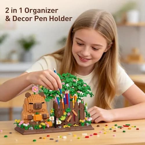 HIGH GODO Capybara Pen Holder Building Set with Flowers | 1400PCS Non-Toxic Toy for Capybara Lovers thumbnail 6