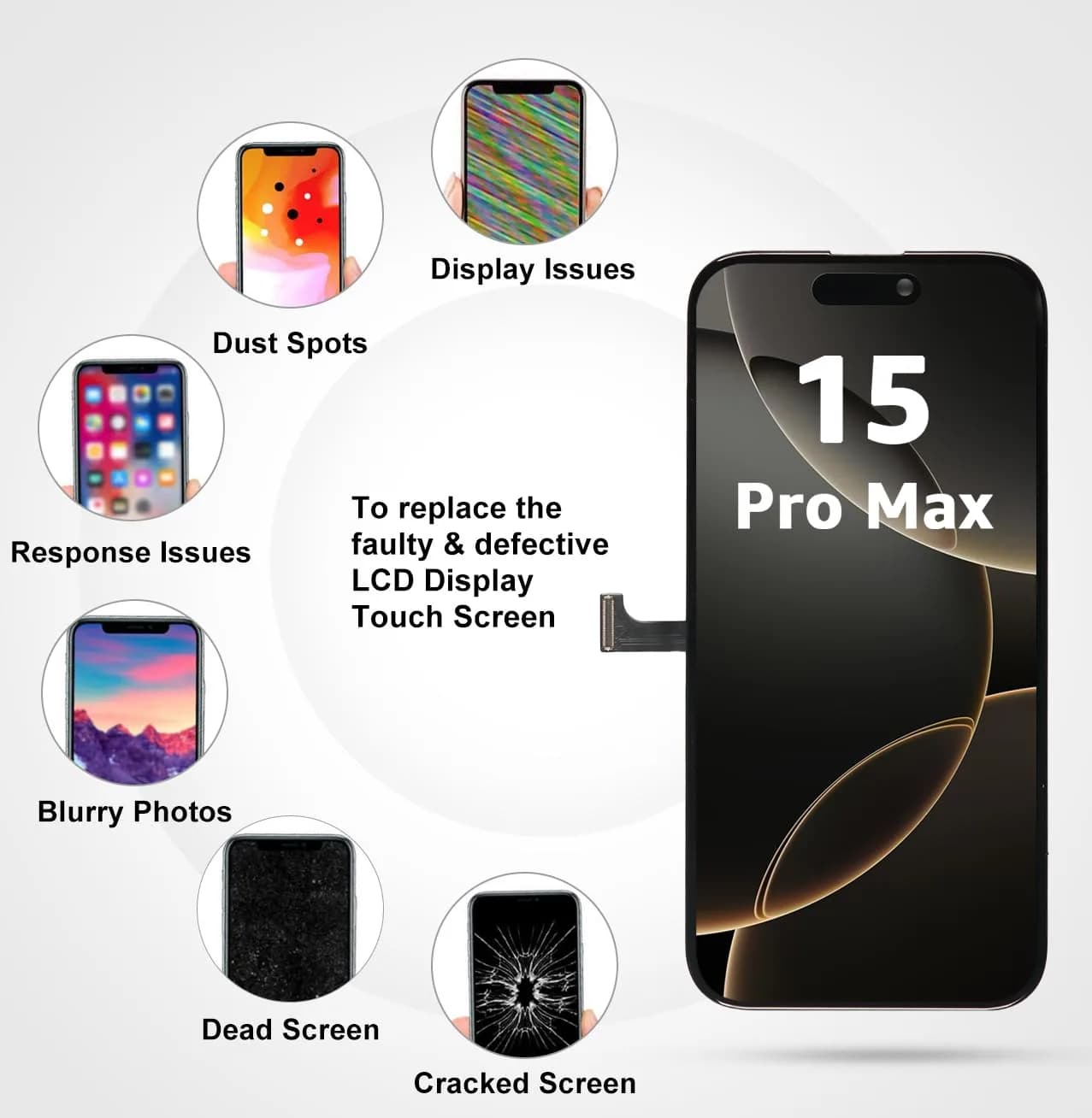 LL TRADER 6.7" LCD Display for iPhone 15 Pro Max with Repair Kit - view 4