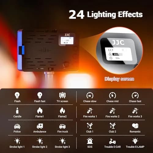 JJC Camera Continuous Light RGB LED Flash for Sony ZV-1F & More | Rechargeable 2600mAh Battery, 24 Scene Modes, Cold Shoe Mounts thumbnail 5