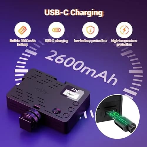 JJC Camera Continuous Light RGB LED Flash for Sony ZV-1F & More | Rechargeable 2600mAh Battery, 24 Scene Modes, Cold Shoe Mounts thumbnail 2