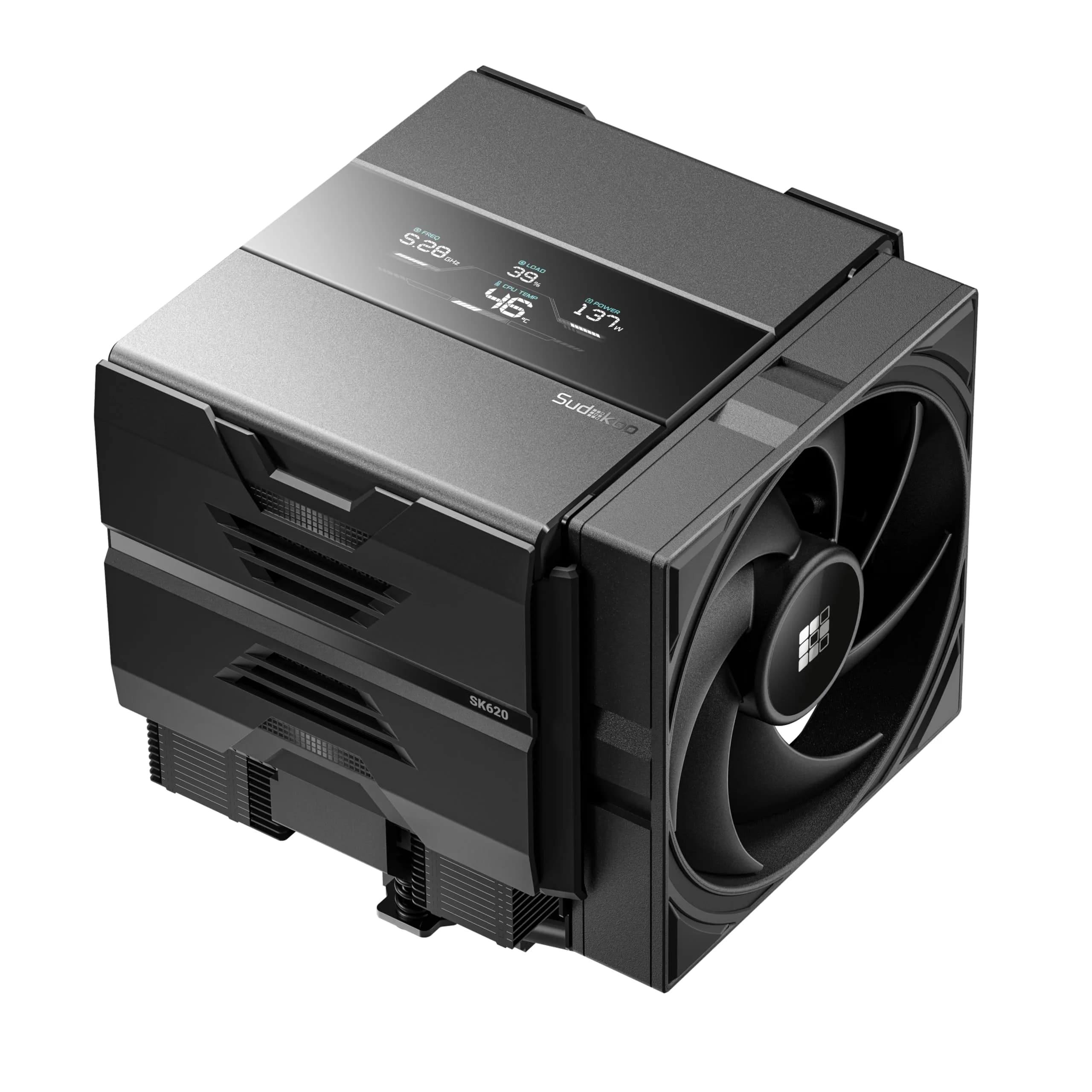 Sudokoo SK620V Digital AM5 CPU Cooler | Dual-Tower, 6 Copper Heat Pipes, LCD Display, 220W Heat Dissipation — SK620V Digital Black