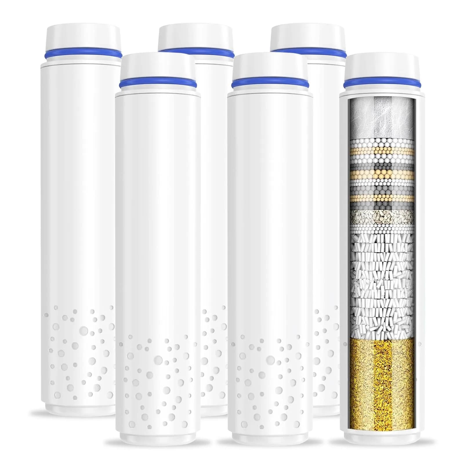 PWERAN 6 Pack Shower Filter for Handheld Shower Head | 15-Stage Hard Water Chlorine Removal & Water Softening Beads