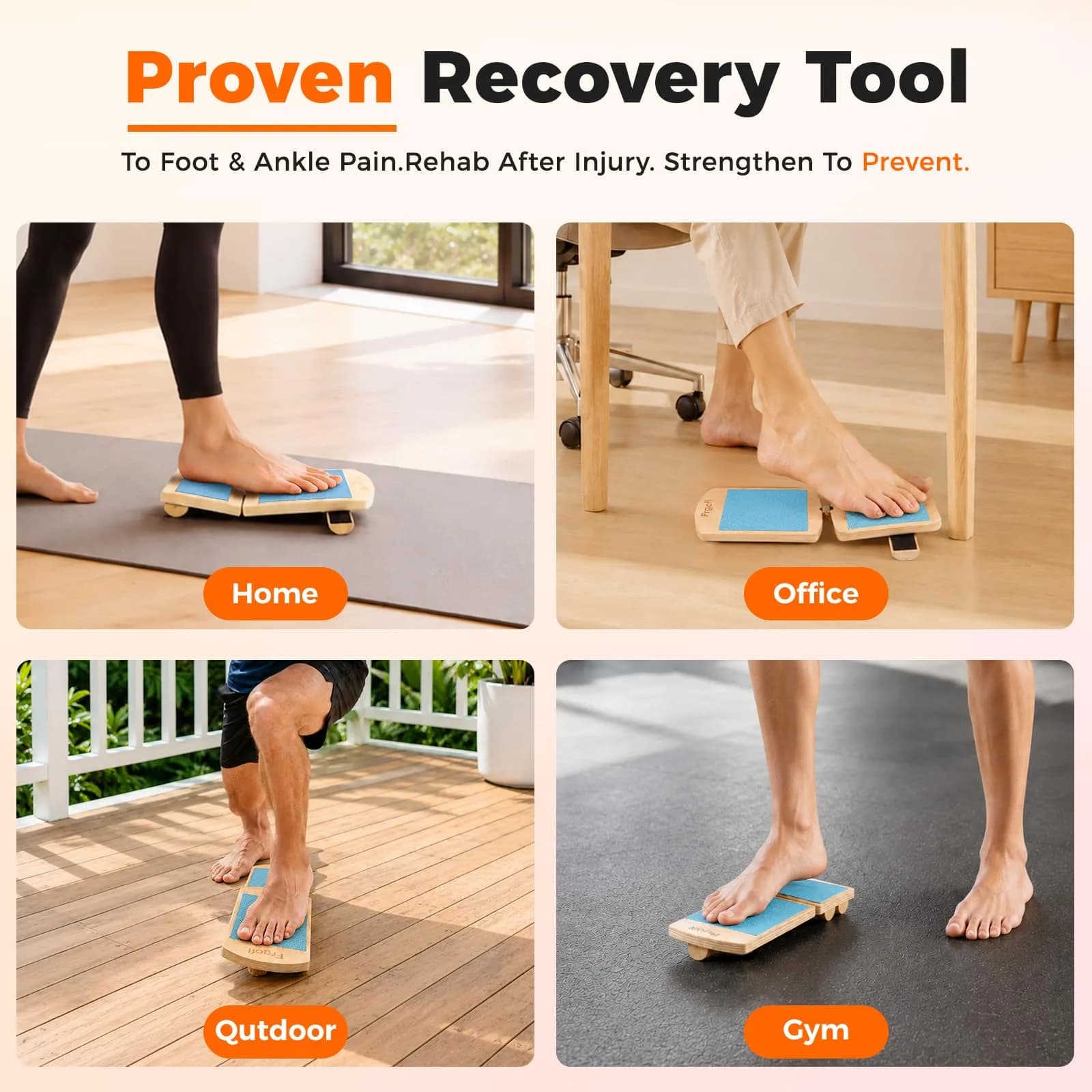 Frgofl Adjustable Balance Board for Ankle Strengthening & Stability, Blue | 32.5cm (13 inch) Rocker Board for Rehab & Standing Desk Use - view 5