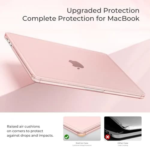 EooCoo Reinforced Anti-Crack Case for MacBook Air 13.6 inch M5-M2 Chip (2022-2026 Models) | Pink Matte Hard Shell with Shockproof Corners thumbnail 4