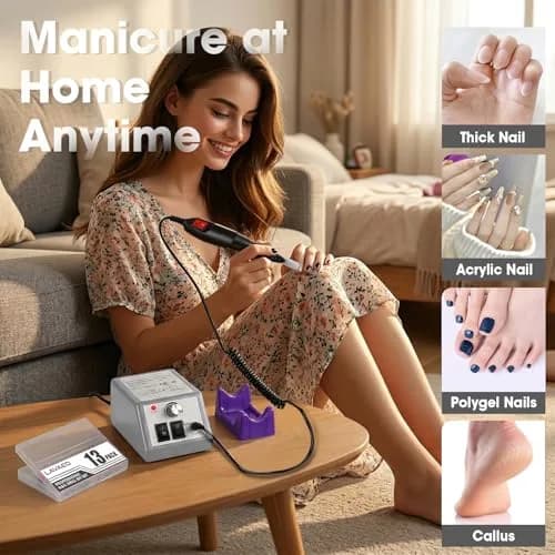 LAVAED Professional Electric Nail Drill Machine Kit 20000 RPM (Grey-White) | Low Noise Vibration with Drill Bits & Sanding Bands thumbnail 4