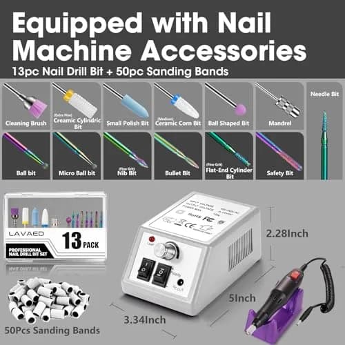 LAVAED Professional Electric Nail Drill Machine Kit 20000 RPM (Grey-White) | Low Noise Vibration with Drill Bits & Sanding Bands thumbnail 5