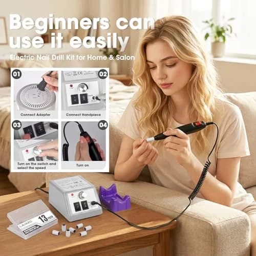 LAVAED Professional Electric Nail Drill Machine Kit 20000 RPM (Grey-White) | Low Noise Vibration with Drill Bits & Sanding Bands thumbnail 6
