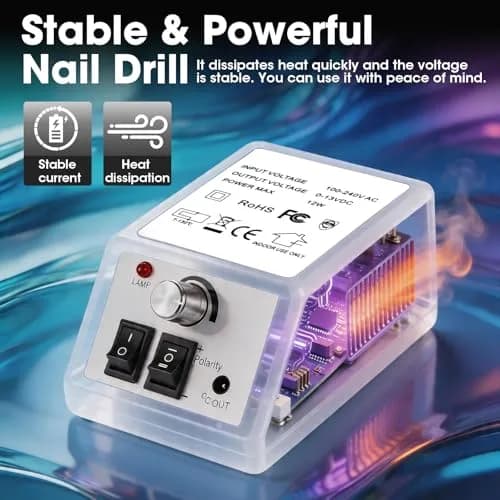 LAVAED Professional Electric Nail Drill Machine Kit 20000 RPM (Grey-White) | Low Noise Vibration with Drill Bits & Sanding Bands thumbnail 2